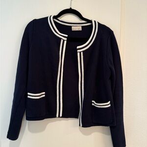 Elegant Navy Cardigan with White Accents